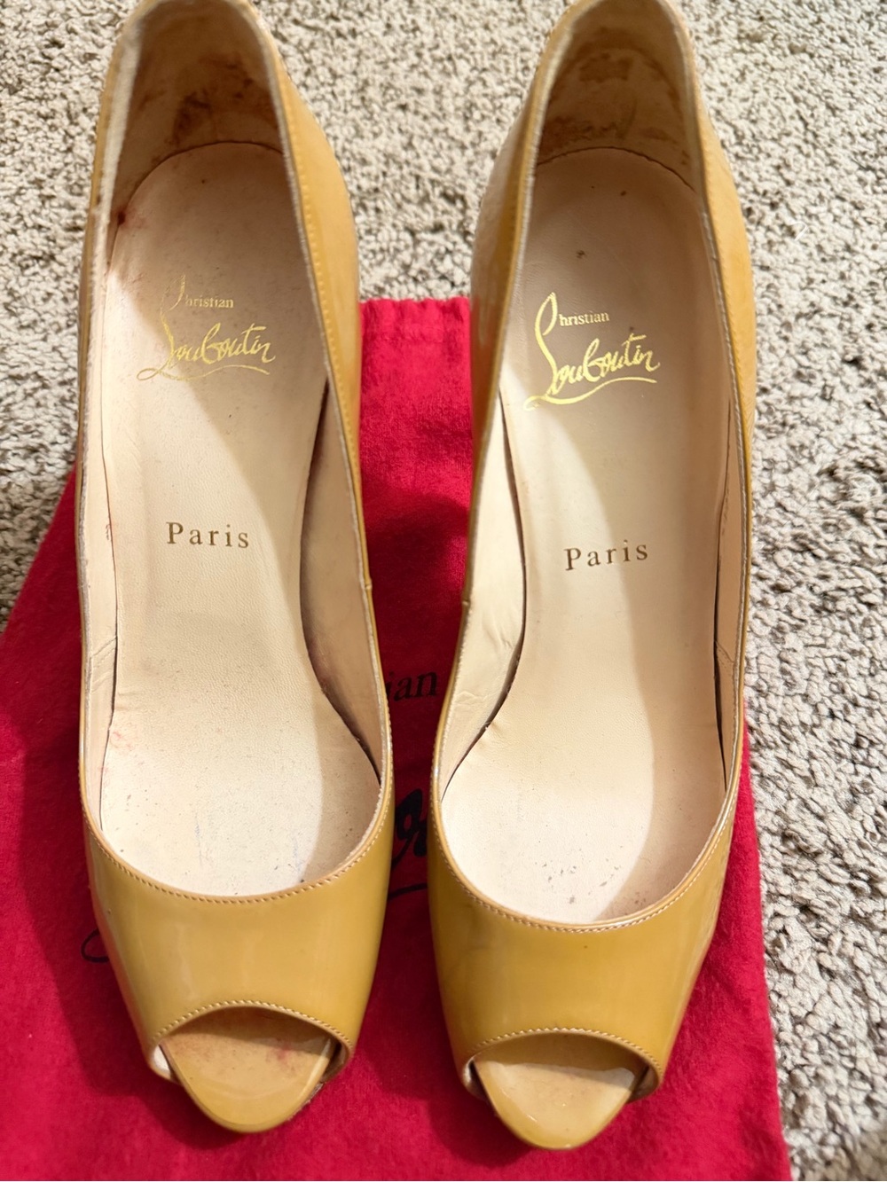 Christian Louboutin Yellow Patent Peep-Toe Pumps